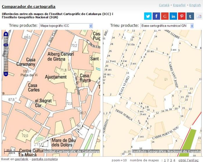 Comparador de cartografia ICC-IGN. Àrea del centre de Girona.