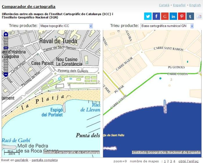 Comparador de cartografia ICC-IGN. Àrea del port de Sant Feliu de Guíxols.